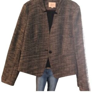 Ann Taylor LOFT Womens Black White Tweed Woven Single Button Blazer Jacket‎ 8